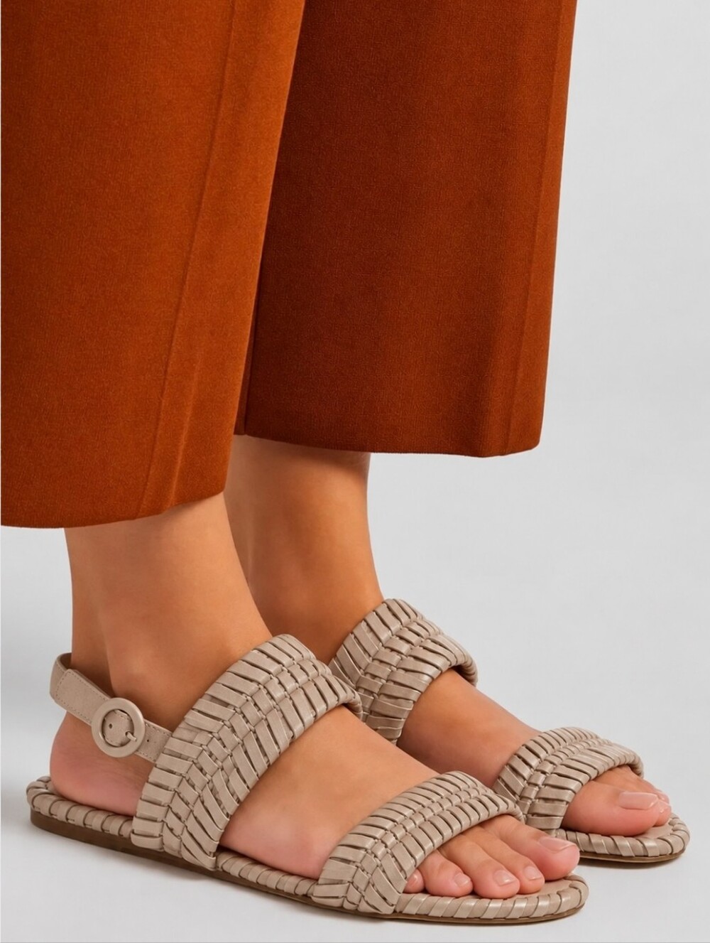 VERONICA BEARD Beige Simone Leather Suede Braided Sandals
